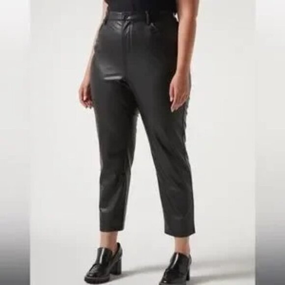 ADDITION Elle Black High Waisted Faux Leather Crop Pants Size 16 - Picture 1 of 13